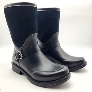 UGG Sivada Black Rubber And Upper Suede Waterproof Rain Boots